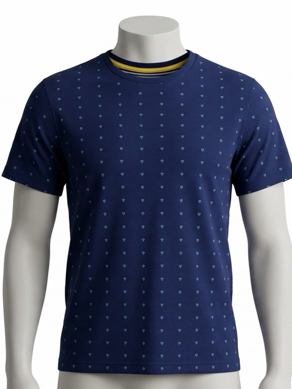 Denim & Flower Navy Short-Sleeve Tee with Light Blue Dot Pattern Size L